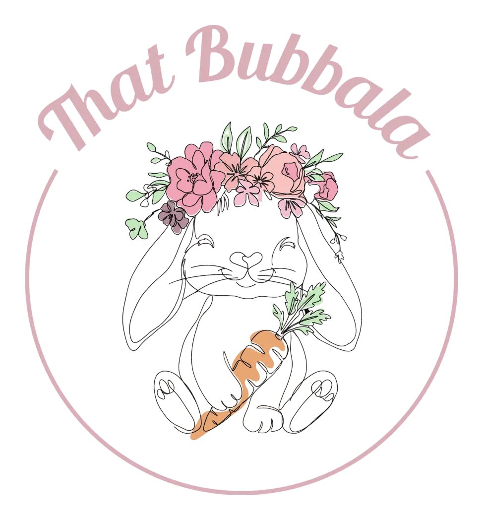 Cute bunny with a flower crown holding a carrot.